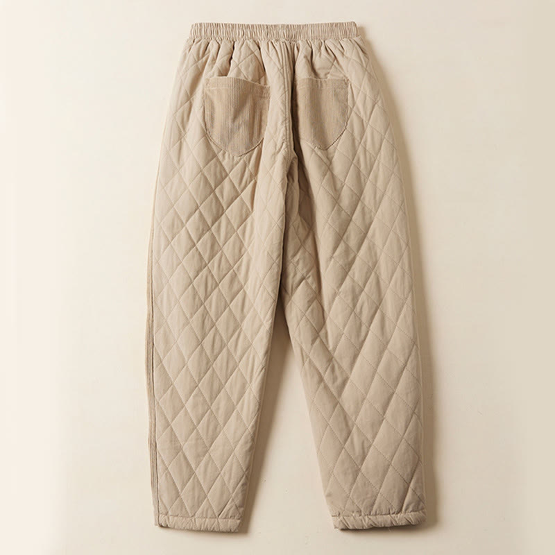 Pantalones harén de algodón para mujer con diseño acolchado de diamantes Buddha Stones , forro polar térmico y bolsillos - image 11