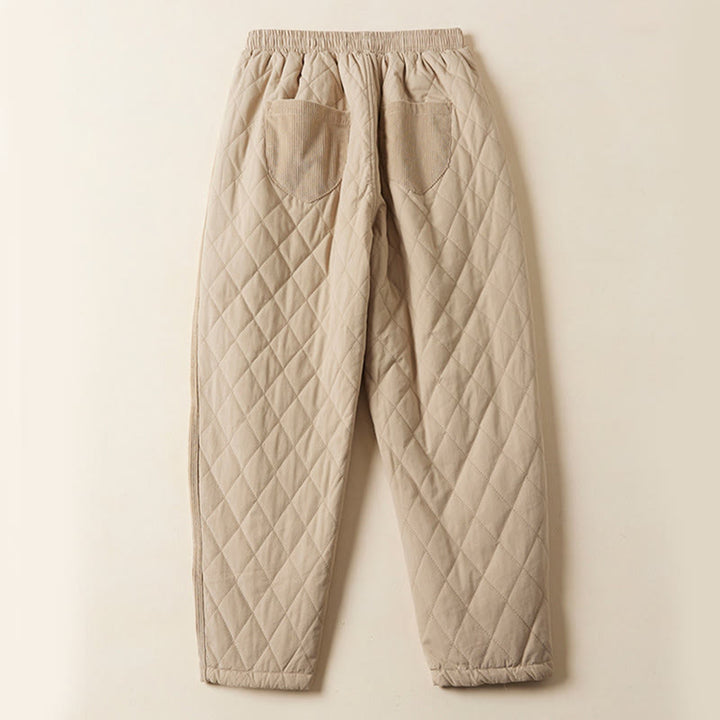 Pantalones harén de algodón para mujer con diseño acolchado de diamantes Buddha Stones , forro polar térmico y bolsillos - image 11