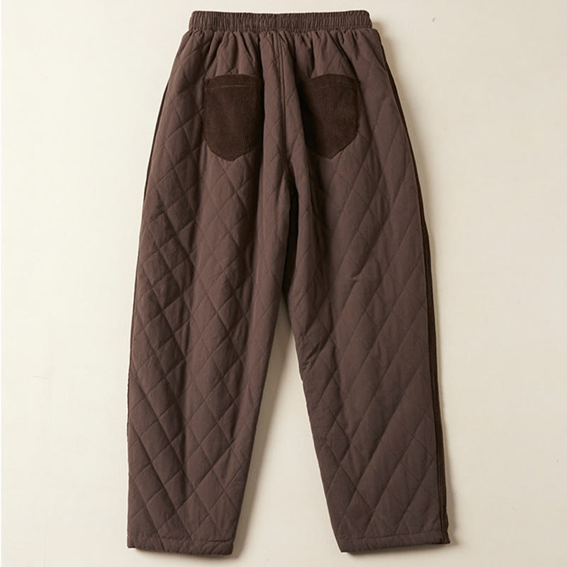 Pantalones harén de algodón para mujer con diseño acolchado de diamantes Buddha Stones , forro polar térmico y bolsillos - image 20