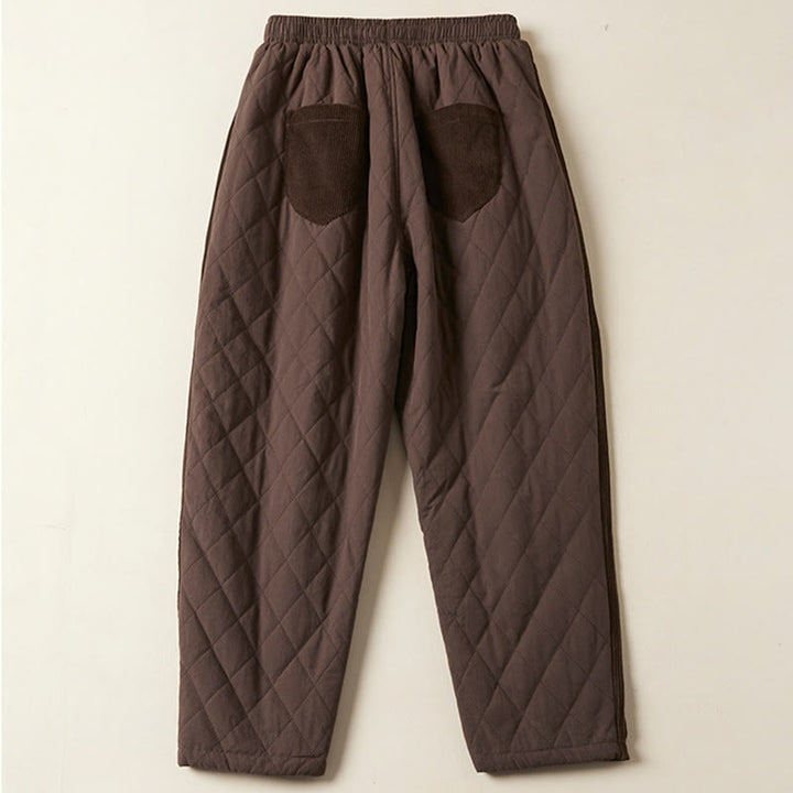 Pantalones harén de algodón para mujer con diseño acolchado de diamantes Buddha Stones , forro polar térmico y bolsillos - image 20