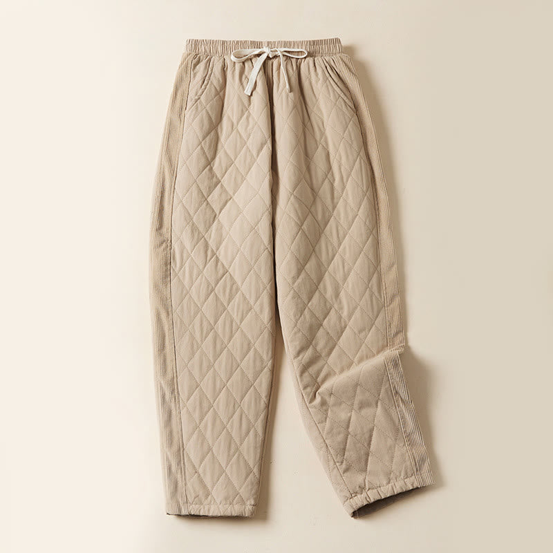 Pantalones harén de algodón para mujer con diseño acolchado de diamantes Buddha Stones , forro polar térmico y bolsillos - LimónChiffon - US8-10，UK/AU12-14，EU40-42 (2XL) - image 10