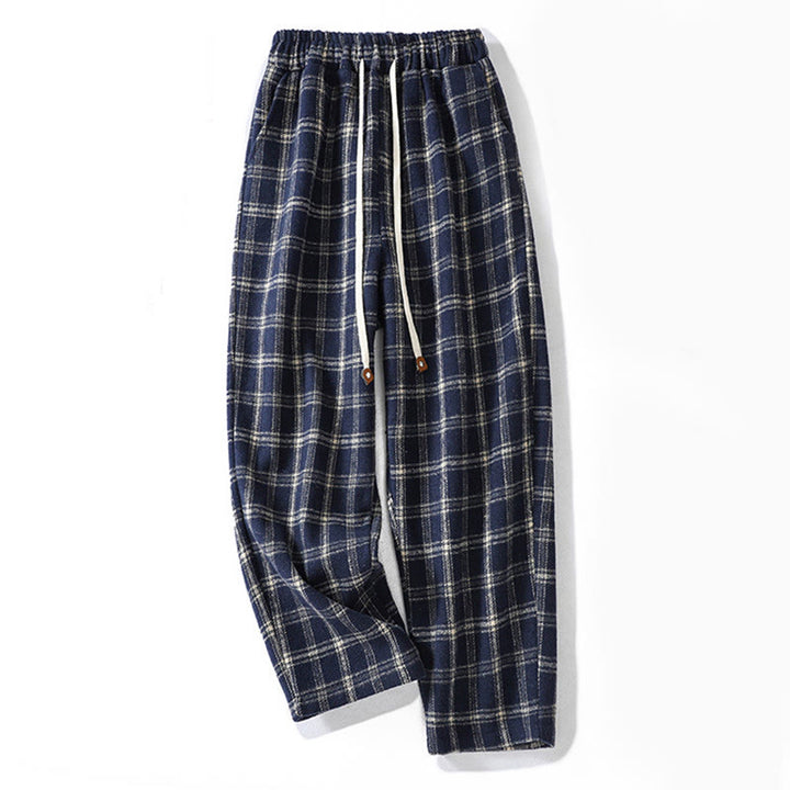 Pantalones harén de algodón con forro polar y bolsillos para mujer, con estampado retro de cuadros escoceses de Buddha Stones - Azul medianoche - US8-10，UK/AU12-14，EU40-42 (2XL) - image 1