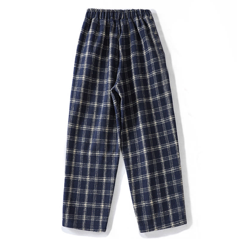 Pantalones harén de algodón con forro polar y bolsillos para mujer, con estampado retro de cuadros escoceses de Buddha Stones - image 2