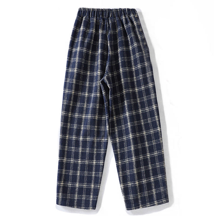 Pantalones harén de algodón con forro polar y bolsillos para mujer, con estampado retro de cuadros escoceses de Buddha Stones - image 2