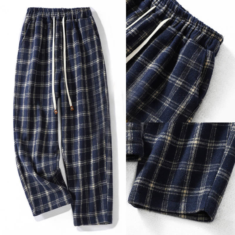 Pantalones harén de algodón con forro polar y bolsillos para mujer, con estampado retro de cuadros escoceses de Buddha Stones - image 9