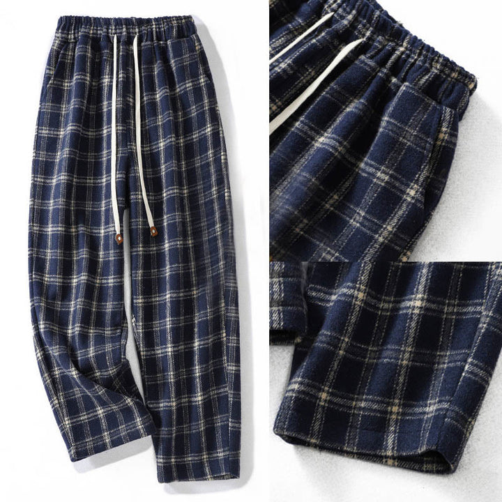 Pantalones harén de algodón con forro polar y bolsillos para mujer, con estampado retro de cuadros escoceses de Buddha Stones - image 9
