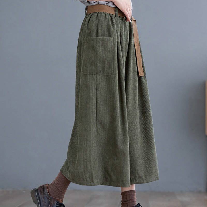 Pantalones de pana retro Buddha Stones para mujer, de pierna ancha, largos 7-8, con bolsillos y cinturón - image 12