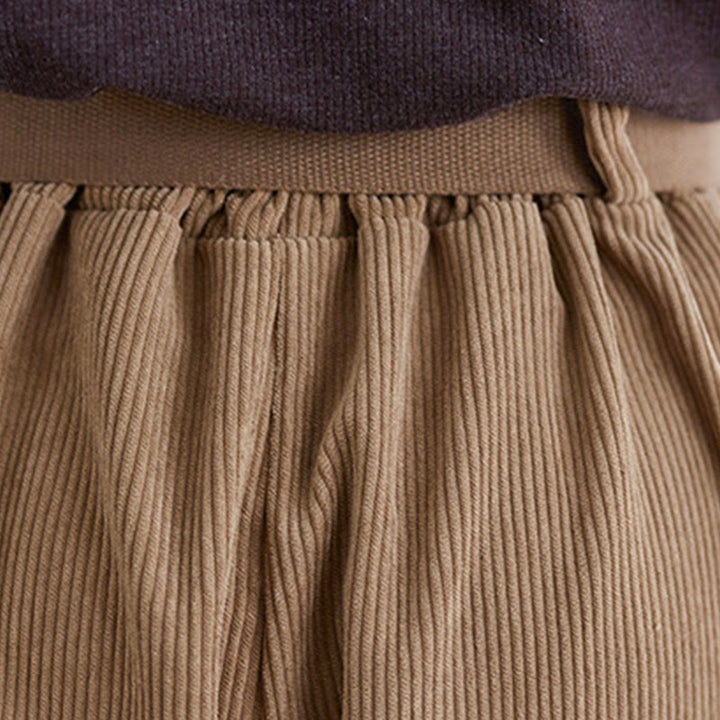 Pantalones de pana retro Buddha Stones para mujer, de pierna ancha, largos 7-8, con bolsillos y cinturón - image 8