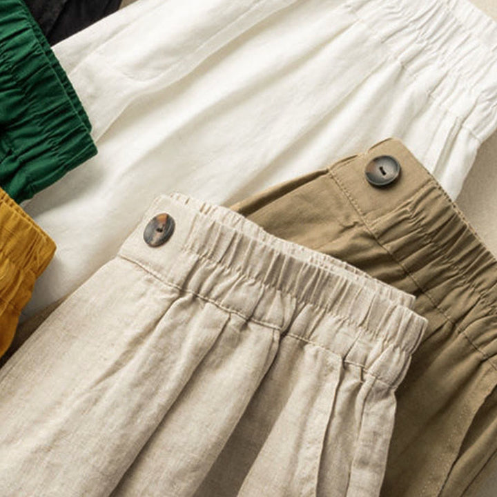 Pantalones cortos de verano informales de algodón y lino con cremallera y botones para mujer, con bolsillos y estampado de Buddha Stones - image 18