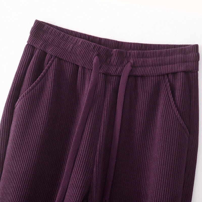 Pantalones casuales Buddha Stones de pana de algodón, pierna ancha, color liso, forrados con vellón y bolsillos para mujer - image 30