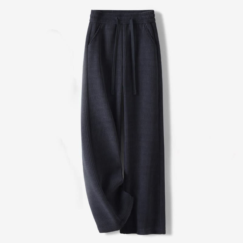 Pantalones casuales Buddha Stones de pana de algodón, pierna ancha, color liso, forrados con vellón y bolsillos para mujer - Azul medianoche - US12, UK/AU16, EU44 (3XL) - image 0