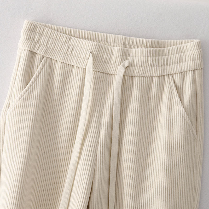 Pantalones casuales Buddha Stones de pana de algodón, pierna ancha, color liso, forrados con vellón y bolsillos para mujer - image 3