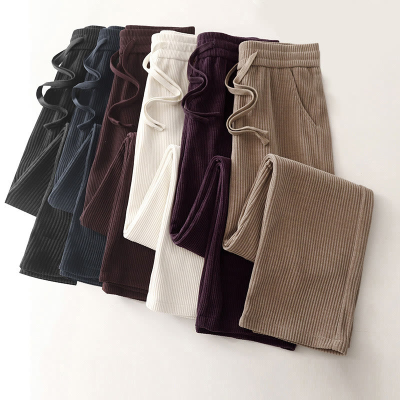 Pantalones casuales Buddha Stones de pana de algodón, pierna ancha, color liso, forrados con vellón y bolsillos para mujer - image 34