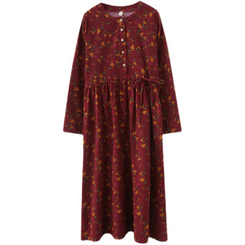 Vestido midi de lino y algodón con estampado Buddha Stones floral, manga larga, botones y bolsillos. - image 21