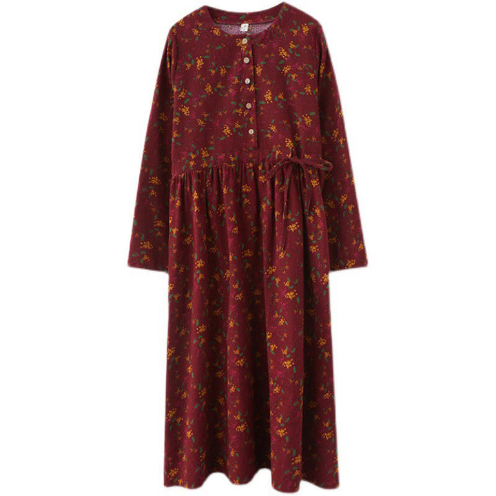 Vestido midi de lino y algodón con estampado Buddha Stones floral, manga larga, botones y bolsillos. - image 21