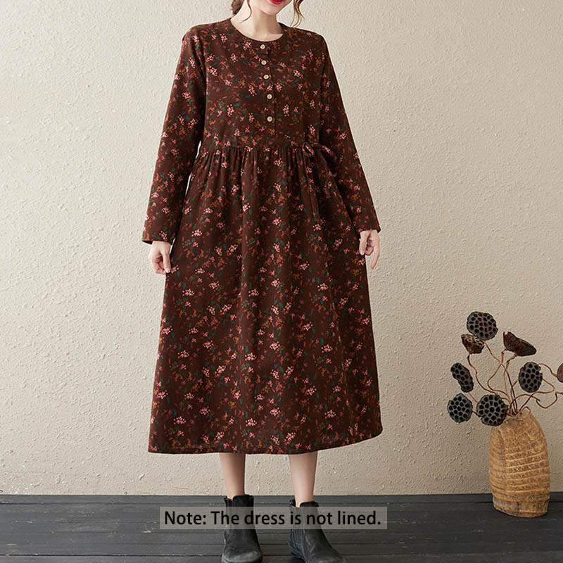 Vestido midi de lino y algodón con estampado Buddha Stones floral, manga larga, botones y bolsillos. - image 2