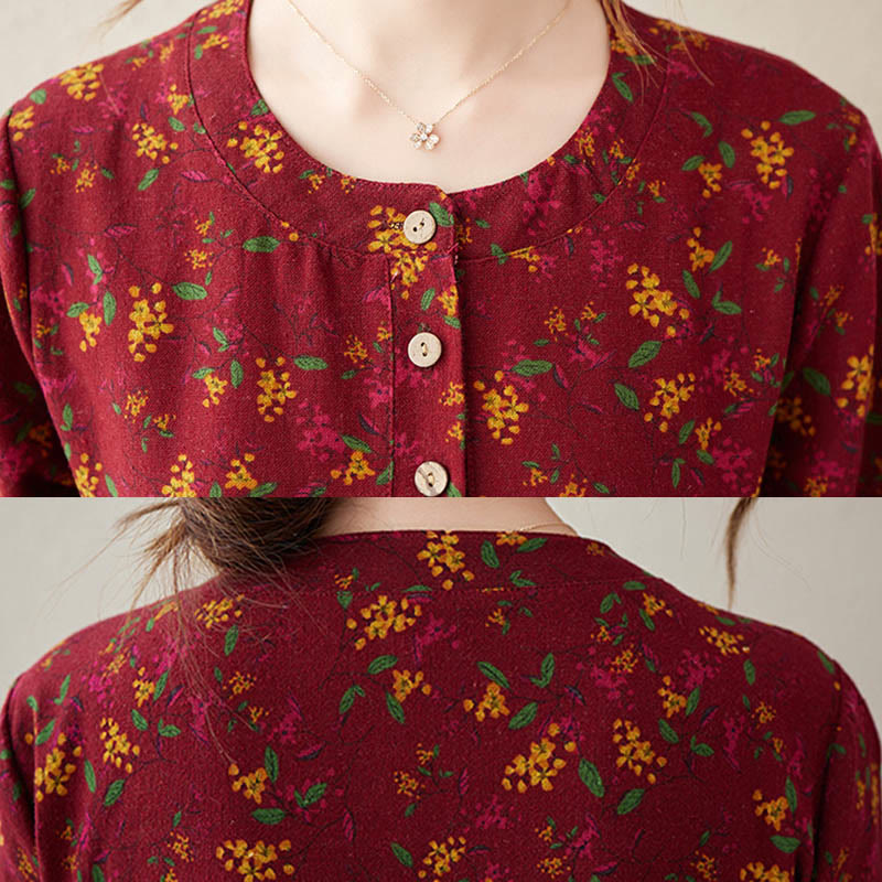 Vestido midi de lino y algodón con estampado Buddha Stones floral, manga larga, botones y bolsillos. - image 17