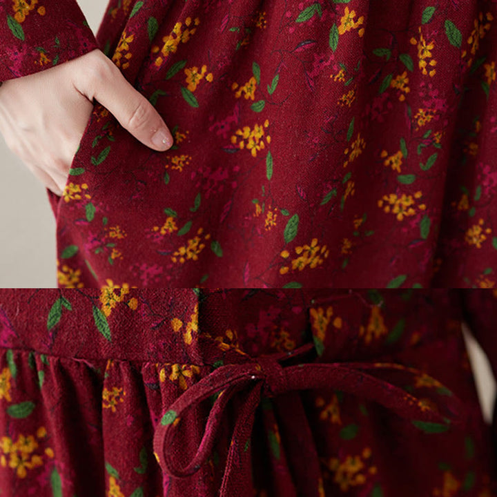 Vestido midi de lino y algodón con estampado Buddha Stones floral, manga larga, botones y bolsillos. - image 19