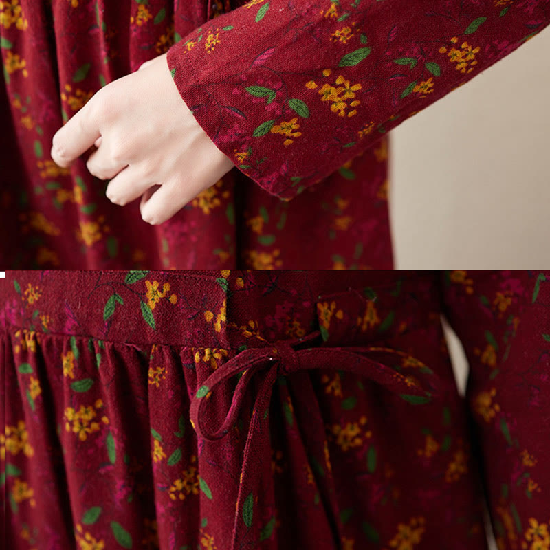 Vestido midi de lino y algodón con estampado Buddha Stones floral, manga larga, botones y bolsillos. - image 18