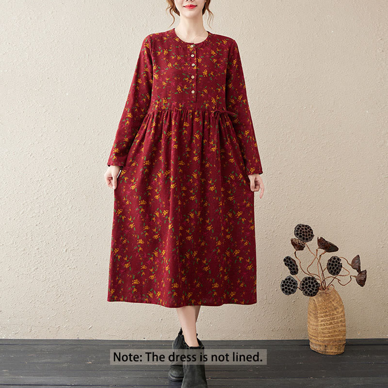 Vestido midi de lino y algodón con estampado Buddha Stones floral, manga larga, botones y bolsillos. - image 12