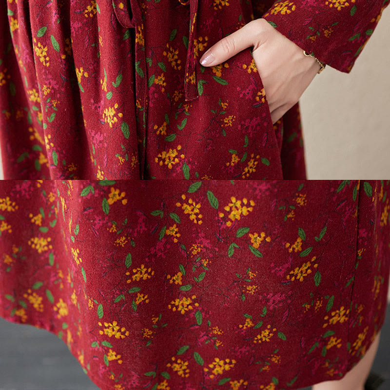 Vestido midi de lino y algodón con estampado Buddha Stones floral, manga larga, botones y bolsillos. - image 20
