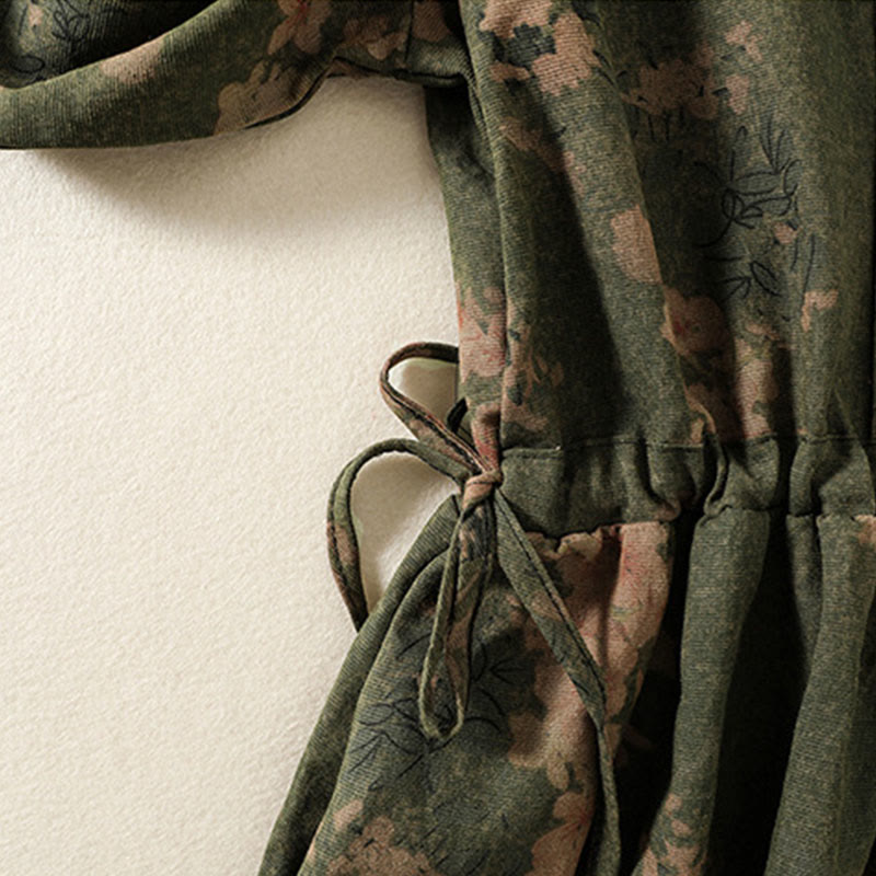 Vestido midi de lino y algodón con estampado de Buddha Stones, cordón ajustable, botones de rana y manga larga con bolsillos - image 6