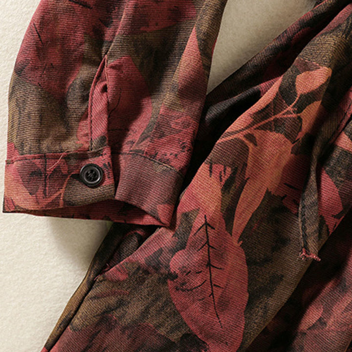 Vestido midi de lino y algodón con estampado de Buddha Stones, cordón ajustable, botones de rana y manga larga con bolsillos - image 15