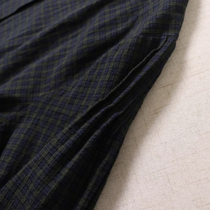 Vestido midi de lino y algodón con bolsillos, diseño de cuadros con botones sencillos, volantes y manga larga de Buddha Stones - image 4