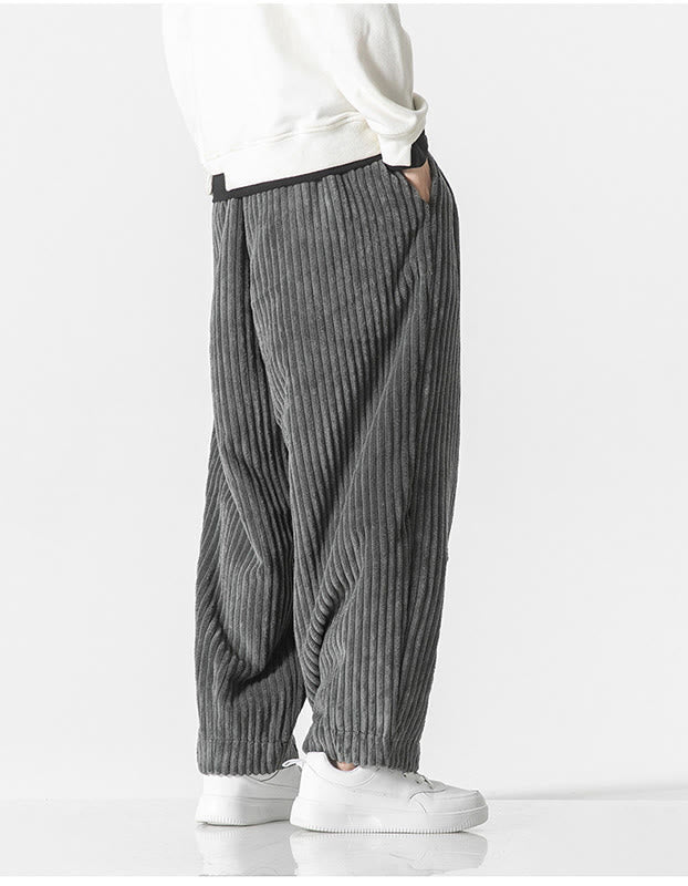Pantalones harén de pana con cordón y bolsillos para hombre, estilo retro de invierno, con Buddha Stones - image 3