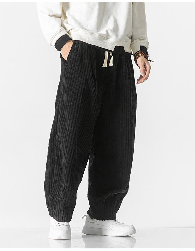 Pantalones harén de pana con cordón y bolsillos para hombre, estilo retro de invierno, con Buddha Stones - image 19
