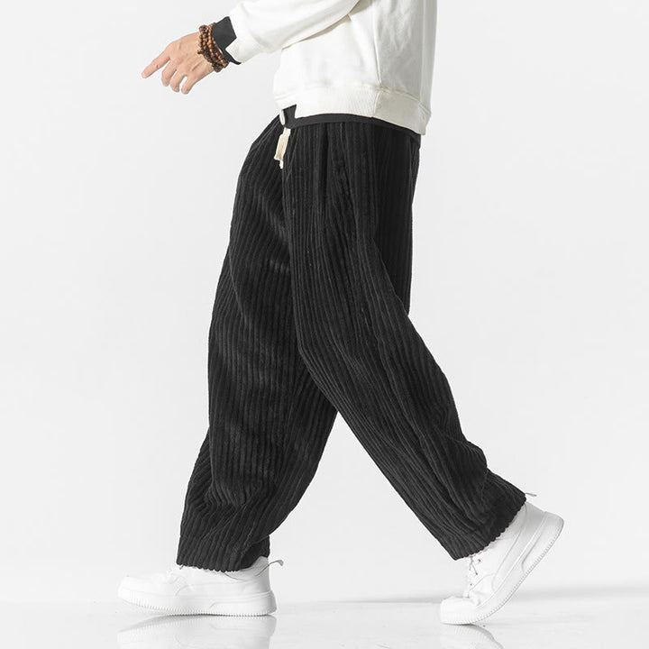 Pantalones harén de pana con cordón y bolsillos para hombre, estilo retro de invierno, con Buddha Stones - image 17
