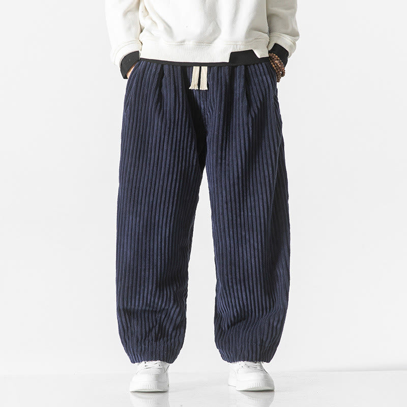 Pantalones harén de pana con cordón y bolsillos para hombre, estilo retro de invierno, con Buddha Stones - Azul medianoche - US/UK/AU46, EU56 (5XL) - image 20