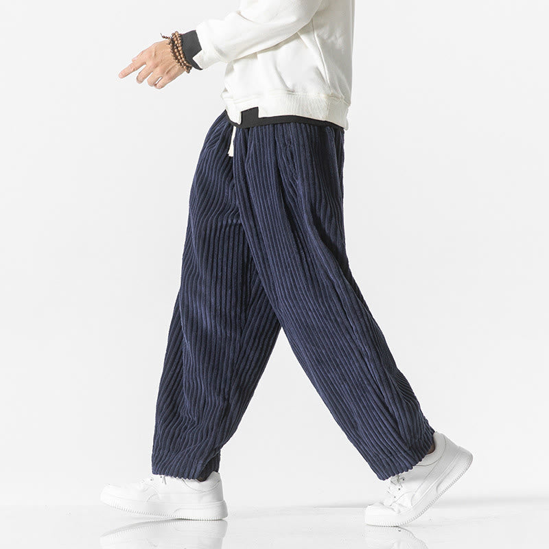 Pantalones harén de pana con cordón y bolsillos para hombre, estilo retro de invierno, con Buddha Stones - image 21