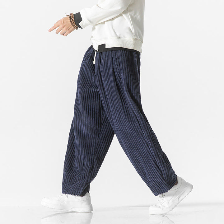 Pantalones harén de pana con cordón y bolsillos para hombre, estilo retro de invierno, con Buddha Stones - image 21