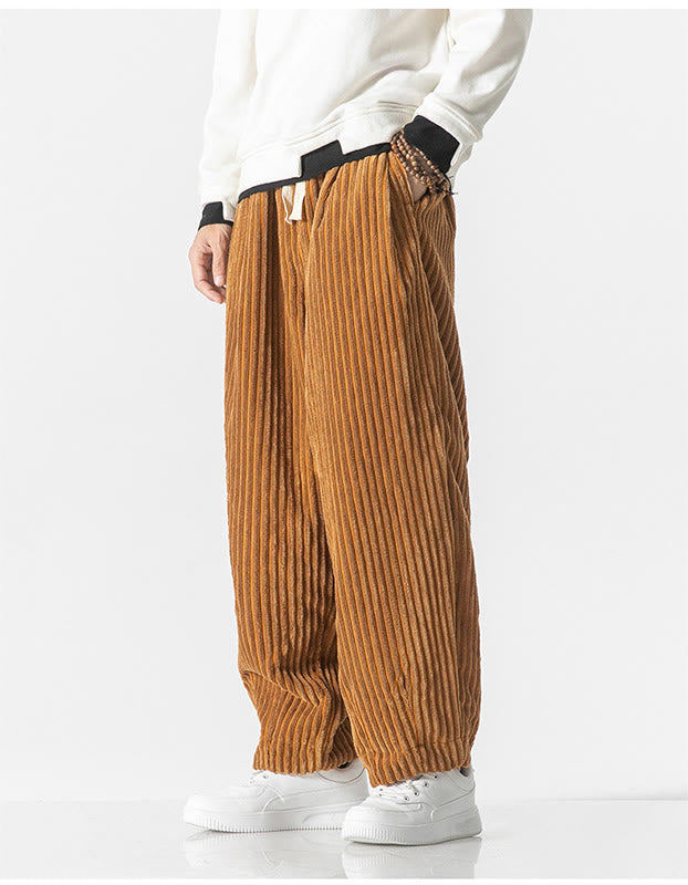 Pantalones harén de pana con cordón y bolsillos para hombre, estilo retro de invierno, con Buddha Stones - image 11