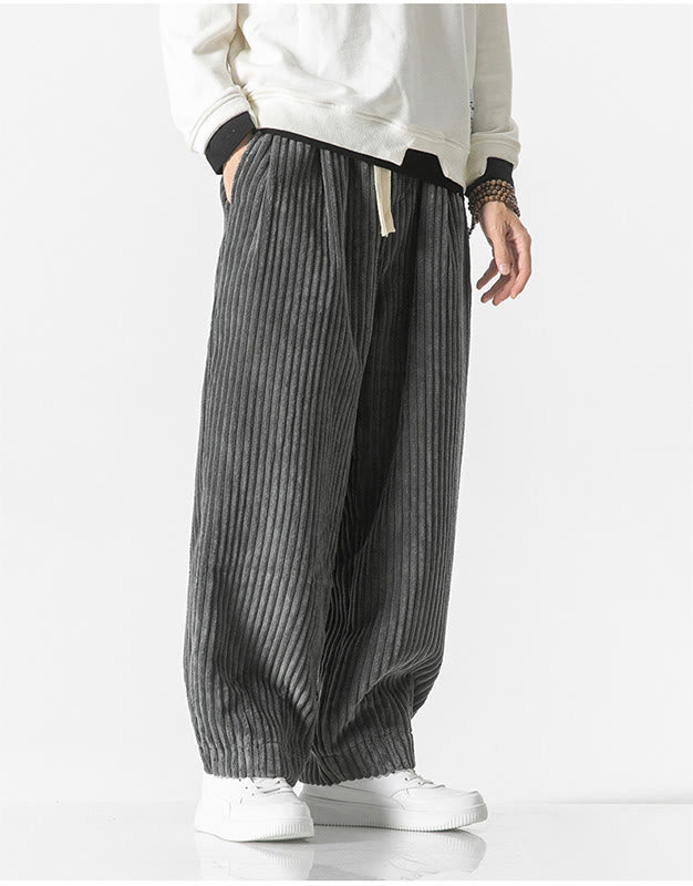 Pantalones harén de pana con cordón y bolsillos para hombre, estilo retro de invierno, con Buddha Stones - image 5