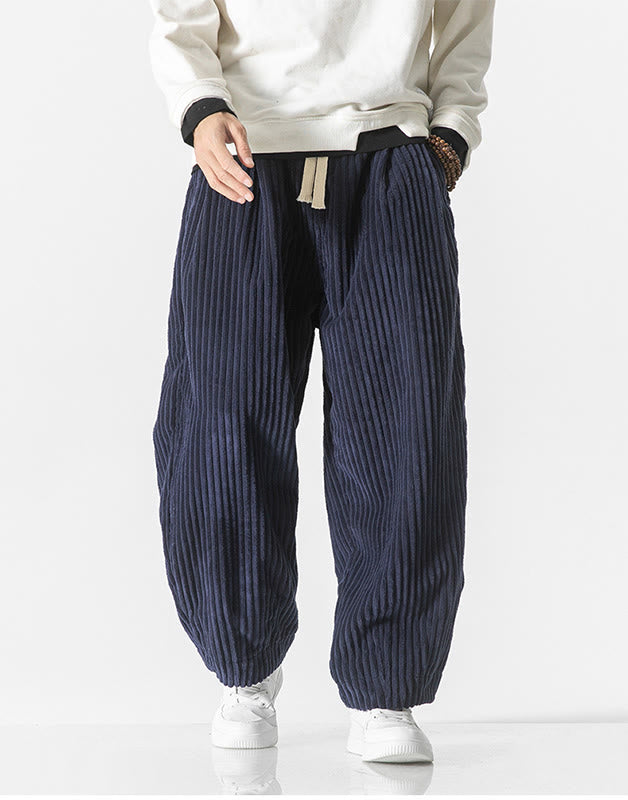 Pantalones harén de pana con cordón y bolsillos para hombre, estilo retro de invierno, con Buddha Stones - image 24