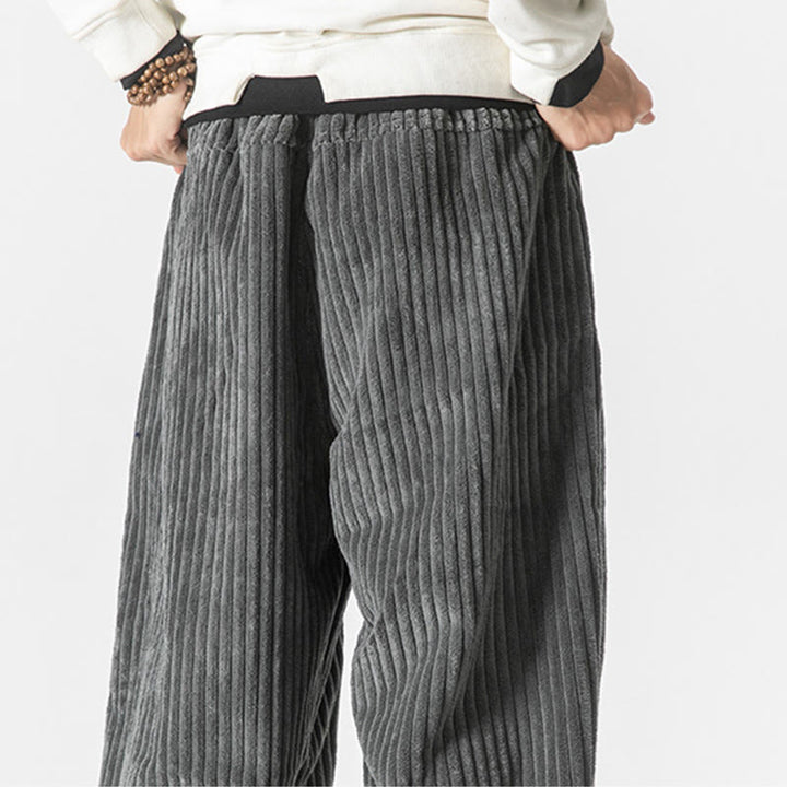 Pantalones harén de pana con cordón y bolsillos para hombre, estilo retro de invierno, con Buddha Stones - image 7