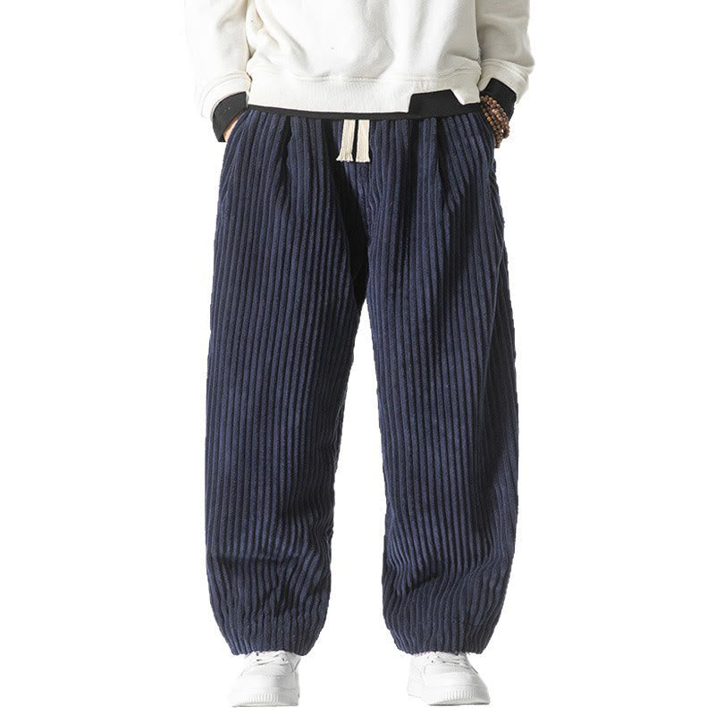Pantalones harén de pana con cordón y bolsillos para hombre, estilo retro de invierno, con Buddha Stones - image 25