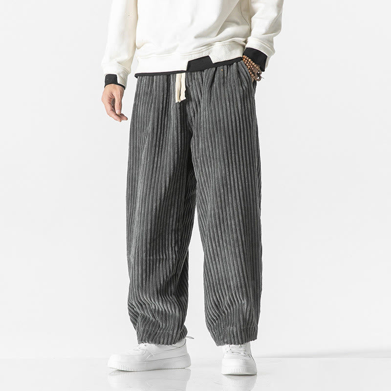 Pantalones harén de pana con cordón y bolsillos para hombre, estilo retro de invierno, con Buddha Stones - Gris - US/UK/AU46, EU56 (5XL) - image 1