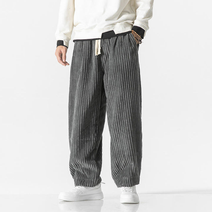 Pantalones harén de pana con cordón y bolsillos para hombre, estilo retro de invierno, con Buddha Stones - Gris - US/UK/AU46, EU56 (5XL) - image 1