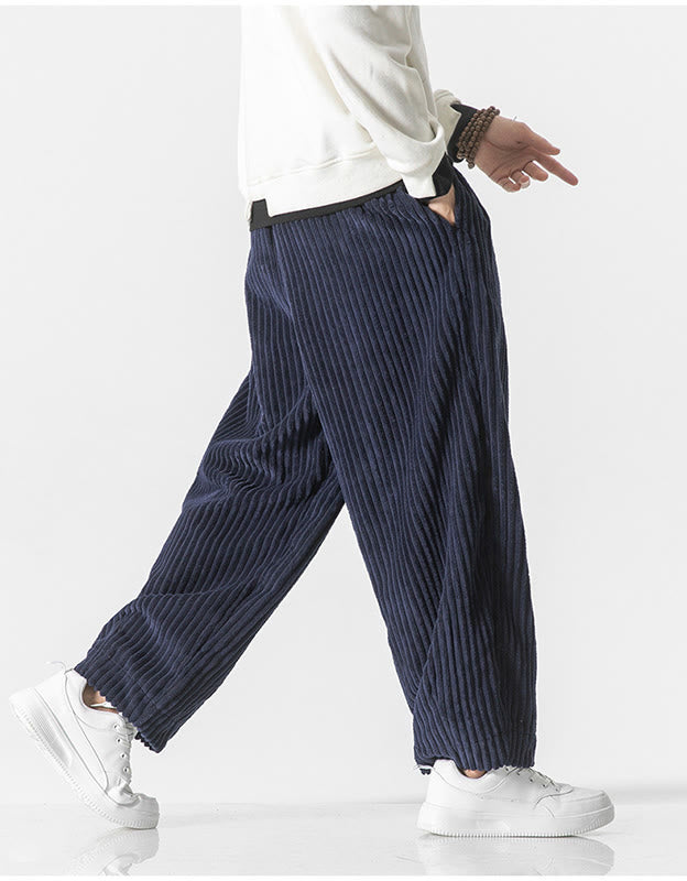 Pantalones harén de pana con cordón y bolsillos para hombre, estilo retro de invierno, con Buddha Stones - image 22
