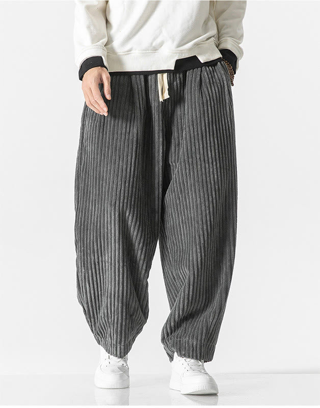 Pantalones harén de pana con cordón y bolsillos para hombre, estilo retro de invierno, con Buddha Stones - image 4