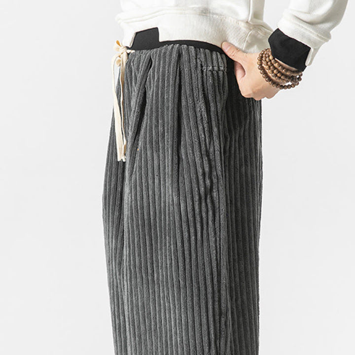 Pantalones harén de pana con cordón y bolsillos para hombre, estilo retro de invierno, con Buddha Stones - image 8