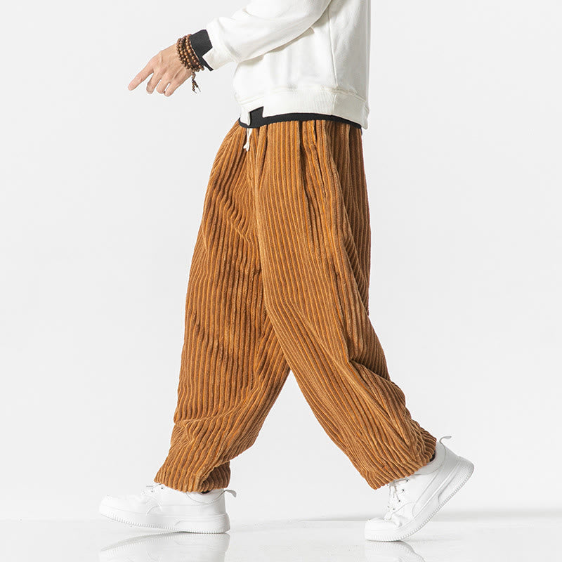 Pantalones harén de pana con cordón y bolsillos para hombre, estilo retro de invierno, con Buddha Stones - image 15