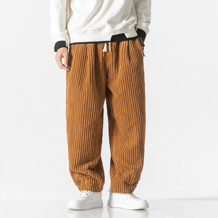 Pantalones harén de pana con cordón y bolsillos para hombre, estilo retro de invierno, con Buddha Stones - Vara de oro - US/UK/AU46, EU56 (5XL) - image 10