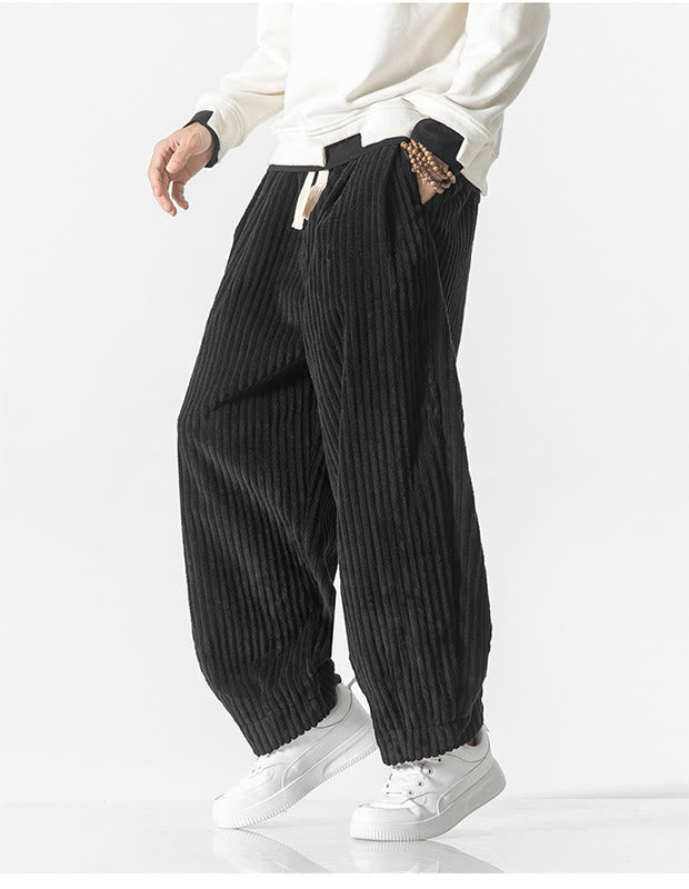 Pantalones harén de pana con cordón y bolsillos para hombre, estilo retro de invierno, con Buddha Stones - image 18