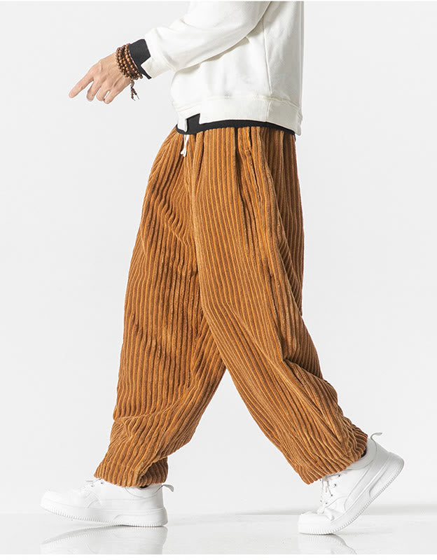 Pantalones harén de pana con cordón y bolsillos para hombre, estilo retro de invierno, con Buddha Stones - image 13