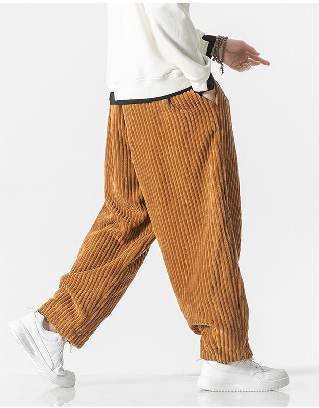 Pantalones harén de pana con cordón y bolsillos para hombre, estilo retro de invierno, con Buddha Stones - image 14