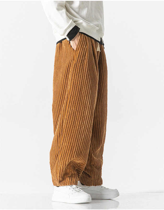 Pantalones harén de pana con cordón y bolsillos para hombre, estilo retro de invierno, con Buddha Stones - image 12